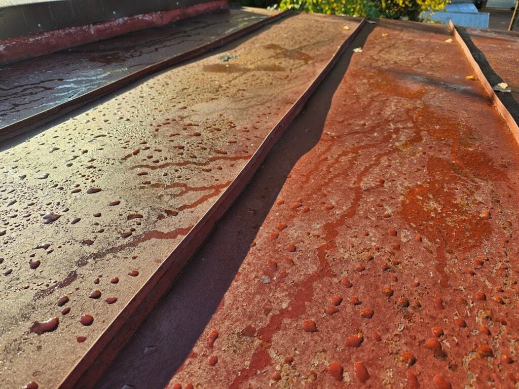 Close-up of painted metal roof panels in Washington, DC