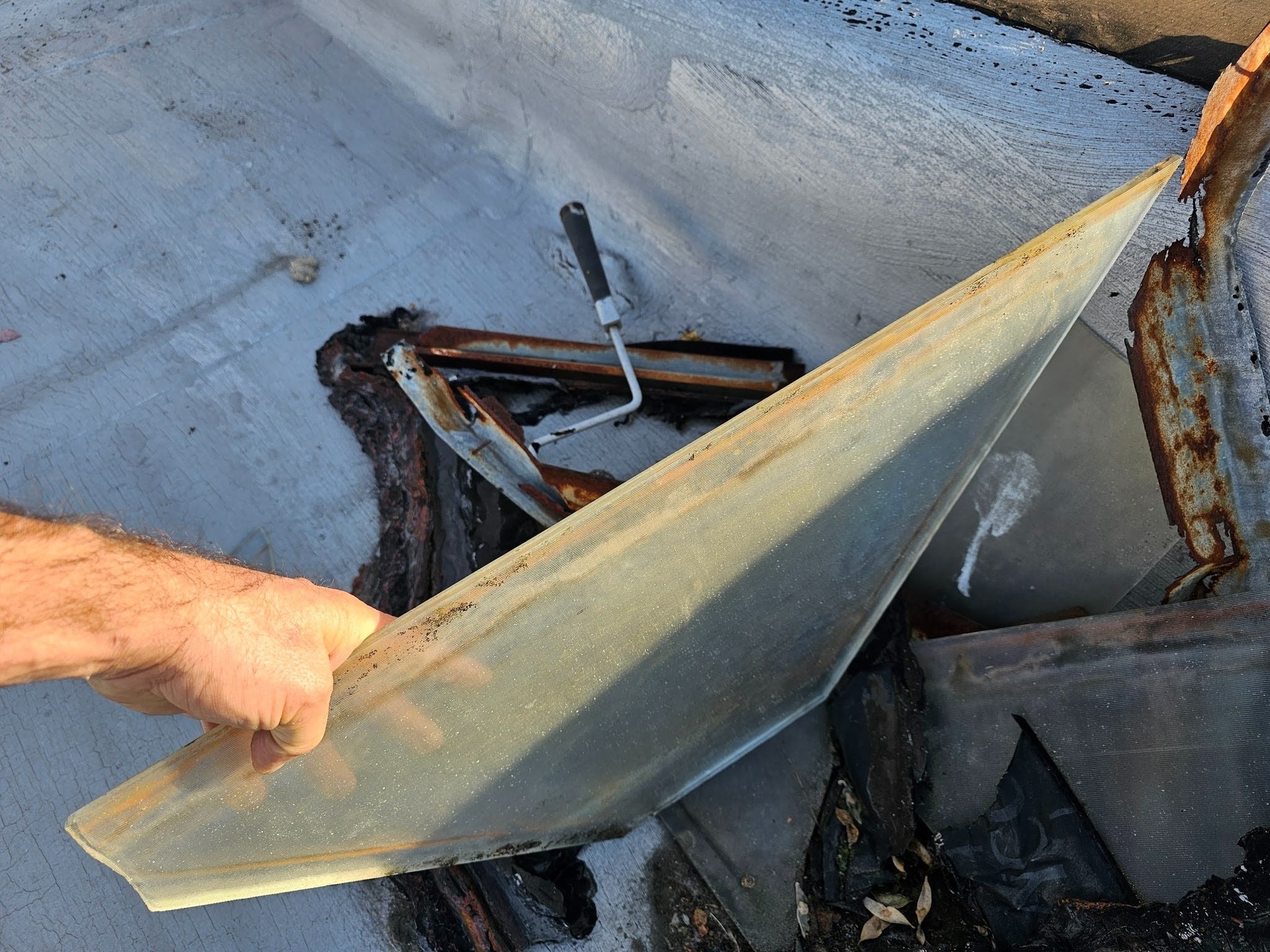 old glass panels that were part of the old skylight